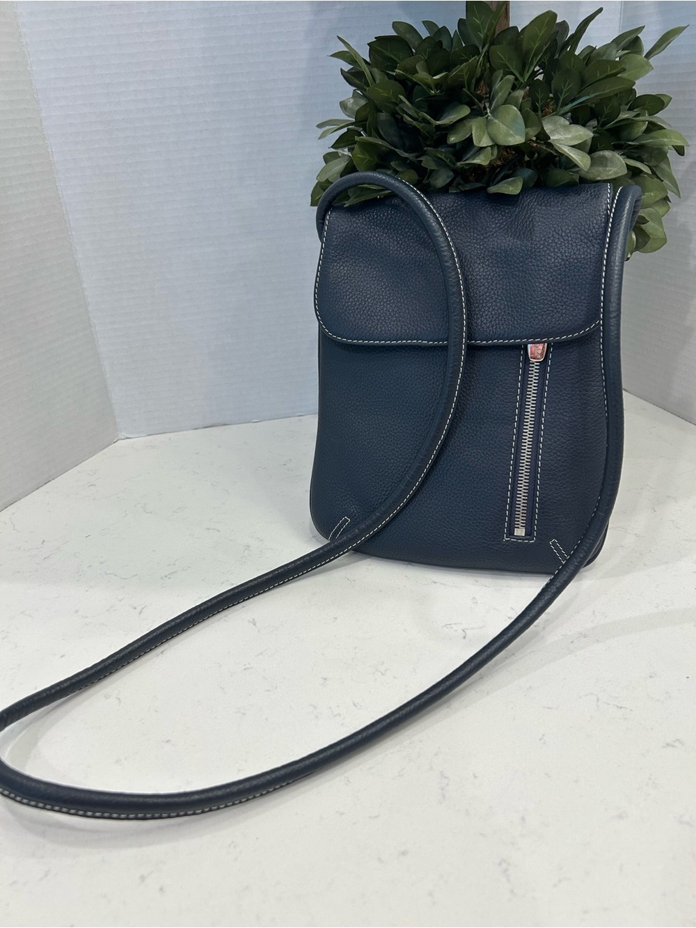 Tignanello Navy Pebbled Leather Crossbody Bag
